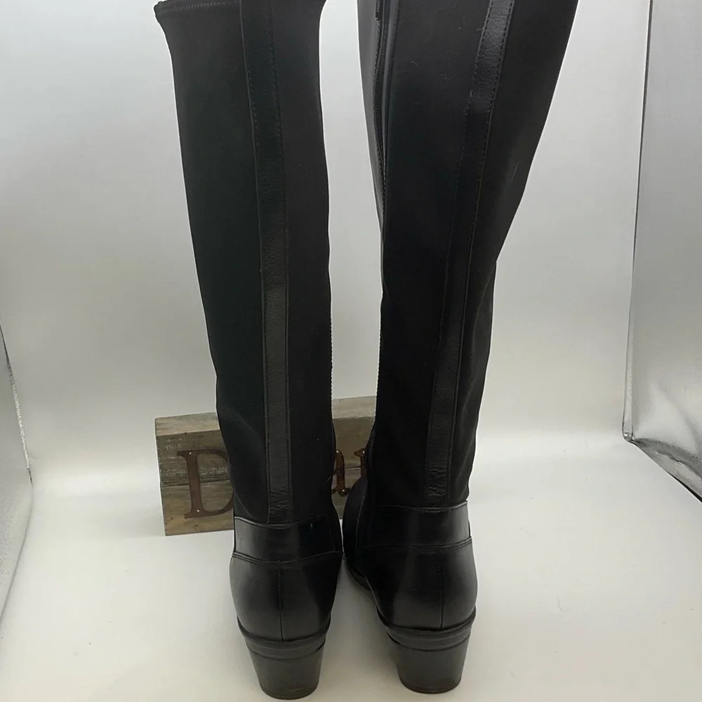 Clarks Black Leather Knee- High Boots with Zipper
